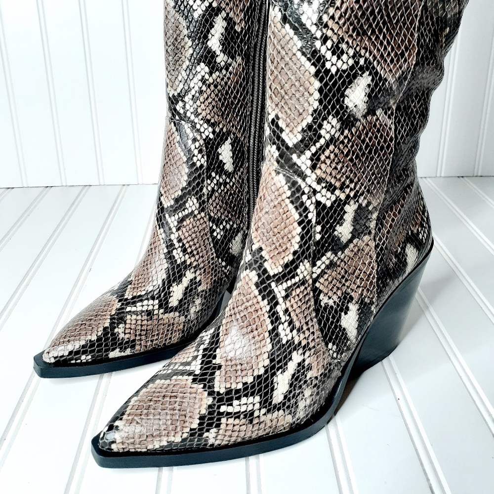 NEW Vince Camuto Gravana Snake Print Leather Boot - Picture 3 of 11